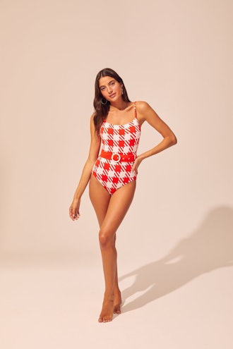 The Belted Nina One Piece in Lipstick Gingham