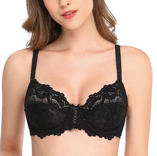 Deyllo Sheer Lace Full Coverage Non Padded Underwire Bra