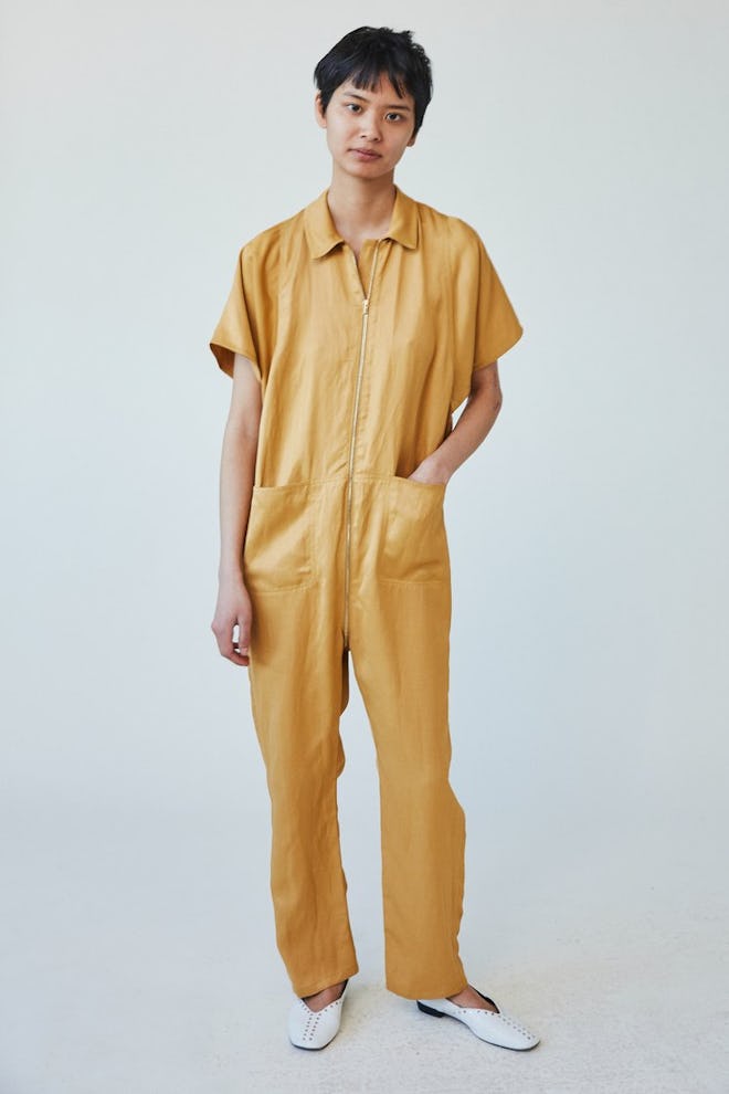 Barrie Jumpsuit in Gold Fluid Linen