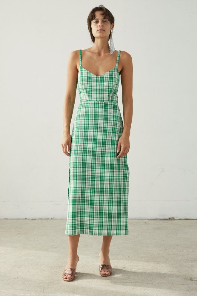 Long Agitator Dress in Green Check Waffle