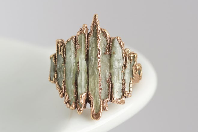 Pure Fine Silver Green Kyanite Shield Ring