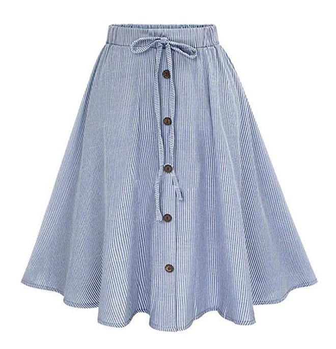 Allonly A-Line High Waisted Pleated Midi Skirt