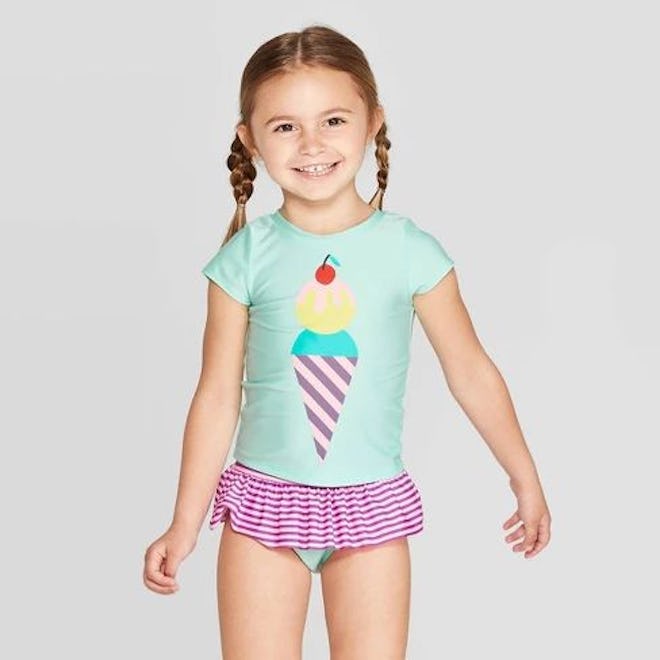 Toddler Girls' Short Sleeve Ice Cream Rash Guard Set - Cat & Jack™ Green