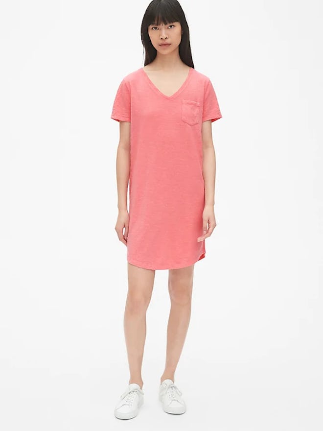 Soft Slub V-Neck T-Shirt Dress