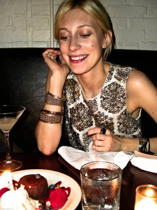 Nicky Deam in a Gucci dress at her 23rd birthday dinner. 