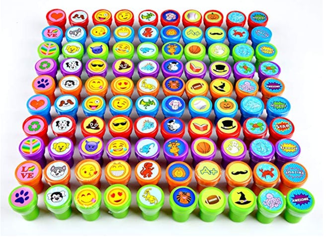 100 Pieces Assorted Stamps for Kids Self-ink Stamps