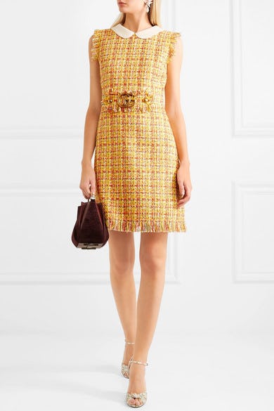 yellow tweed dress