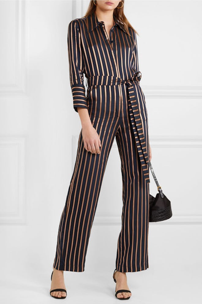 Dexy Belted Striped Jacquard Jumpsuit