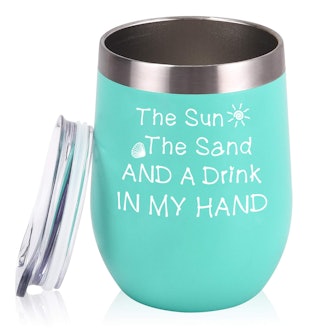 The Sun The Sand and A Drink In My Hand 12 oz Insulated Wine Tumbler