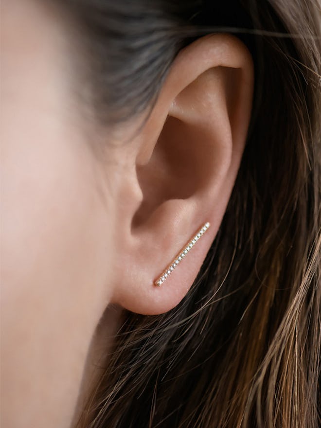 Diamond Bar Ear Climber Earrings in 14k Yellow Gold