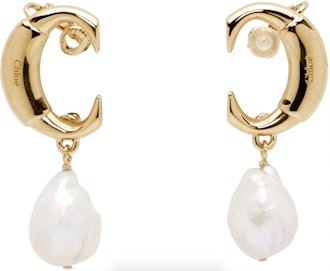 Gold 'C' Pearl Earrings