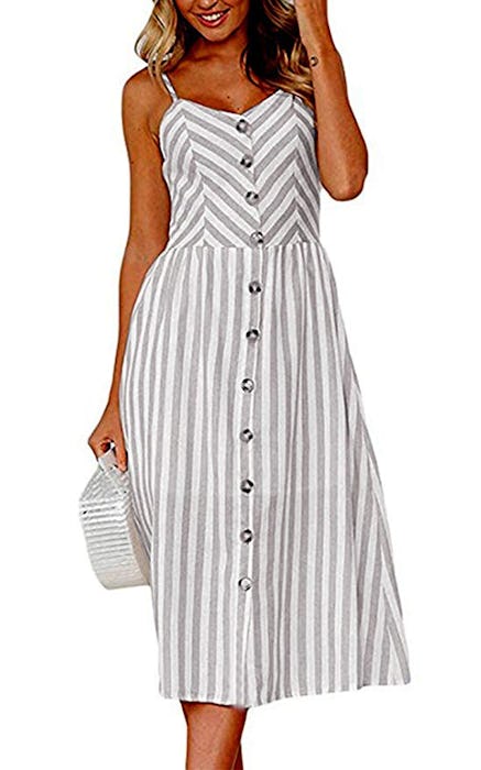 Angashion Women's Button Down Swing Midi Dress