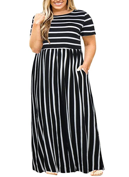 Nemidor Short Sleeve Plus Size Maxi Dress with Pockets