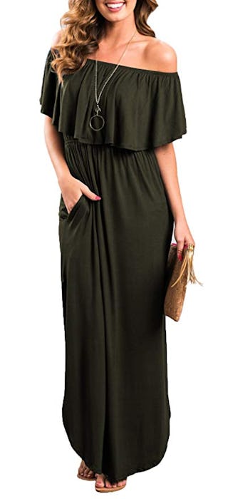 Thanth Women's Off-the-Shoulder Ruffle Maxi Dress