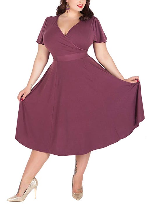 Nemidor Women's V-Neckline Stretchy Plus Size Bridesmaid Dress