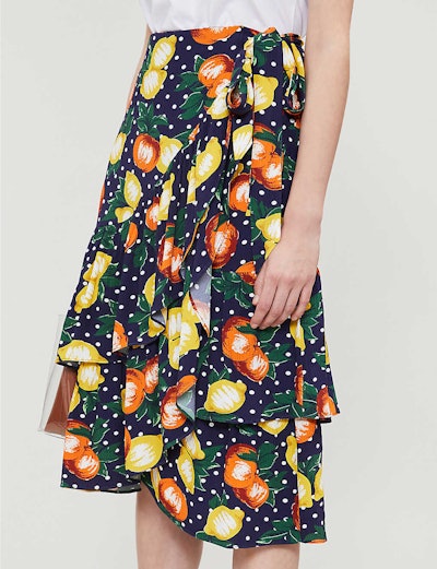 Kitri Petulia Fruit Print Crepe Wrap Skirt