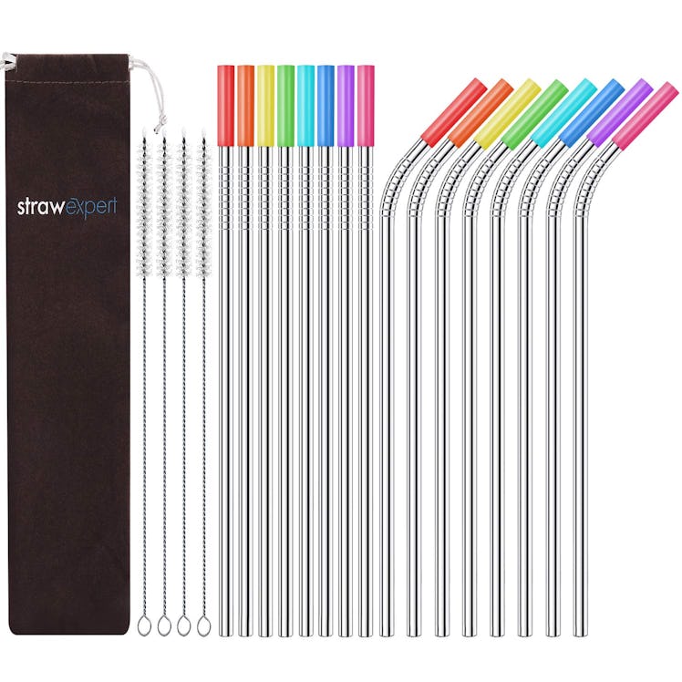 StrawExpert Reusable Stainless Steel Straws (16-Pack)