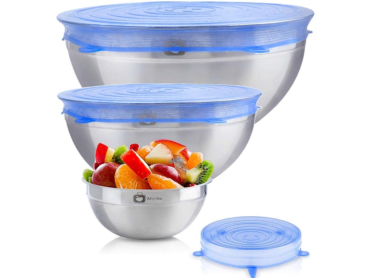 Stainless Steel Mixing Bowls With Stretch Silicone Lids (3-Pack)