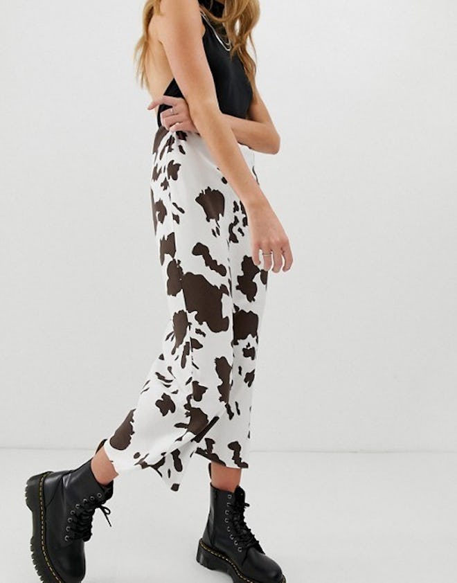 Bias Cut Midi Slip Skirt In Cow Print