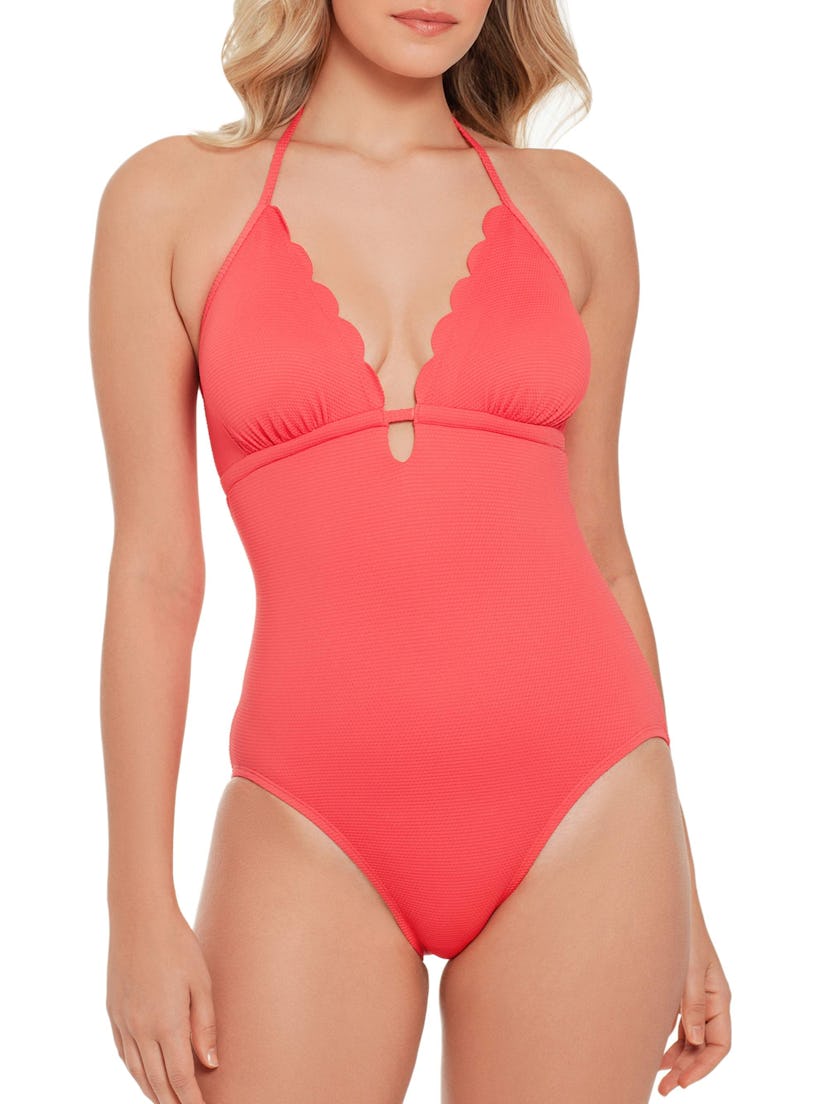 Time and Tru Women's Pique Scalloped One Piece Swimsuit