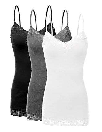 This 3-pack of undershirts features a little lace and spaghetti straps for a delicate look. 