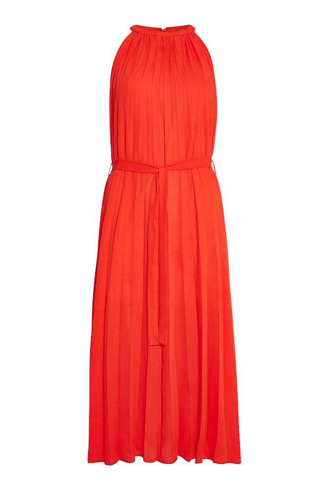 Orange Pleated Maxi Dress