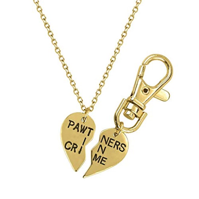 Lux Accessories PAWtners in Crime Partners Necklace Matching Dog Tag Collar Keychain