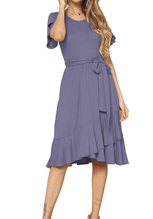 Levaca Women's Plain Casual Flowy Short Sleeve Midi Dress