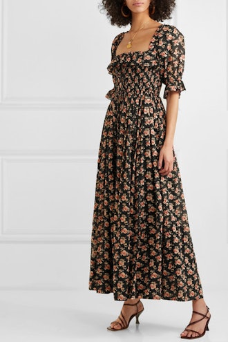Sol Shirred Floral-Print Cotton-Voile Maxi Dress