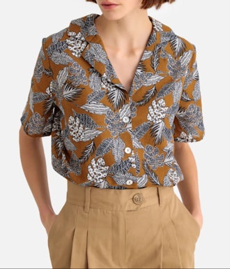 Linen Mix Floral Hawaiian Print Shirt