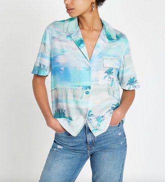 Blue Hawaiian Print Short Sleeve Shirt