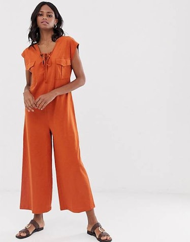ASOS DESIGN Minimal Jumpsuit with Lace Up and Pockets