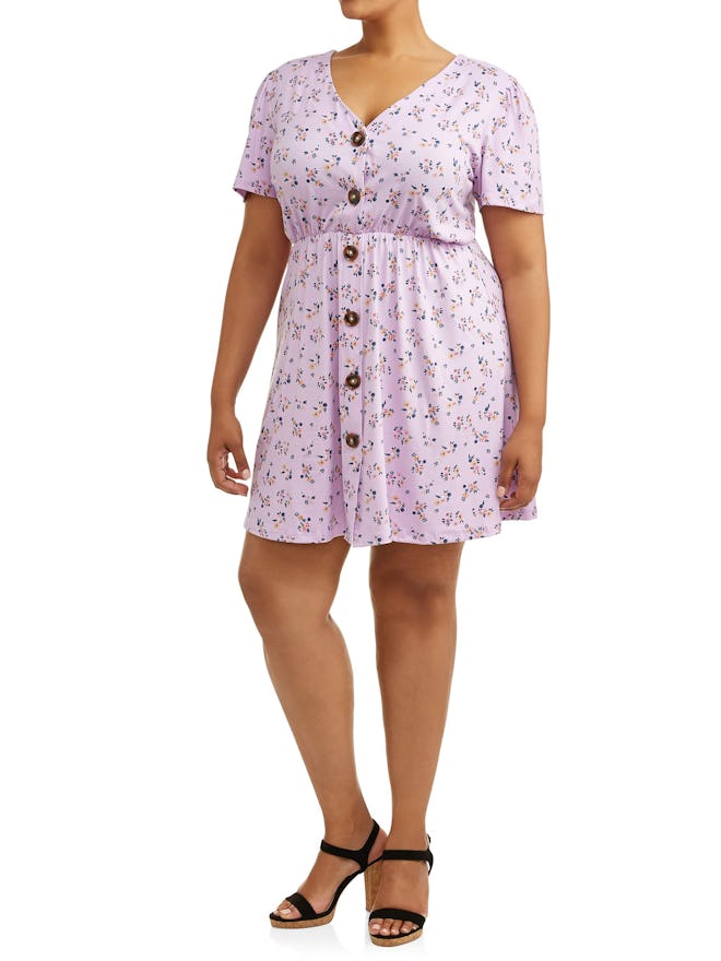 POOF Juniors' Plus Ditsy Floral Button Front Dress