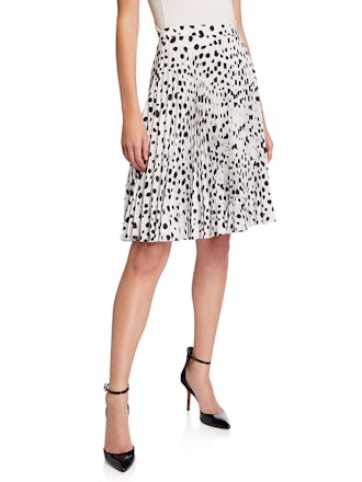 Dalmatian-Print Crepe Pleated Skirt