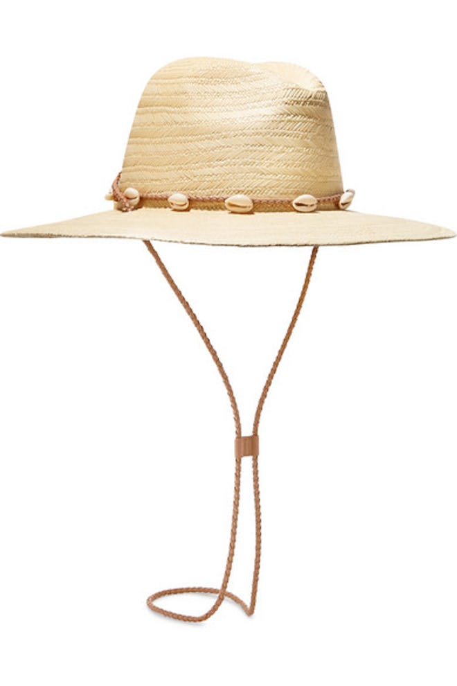 Embellished Leather-Trimmed Straw Sunhat