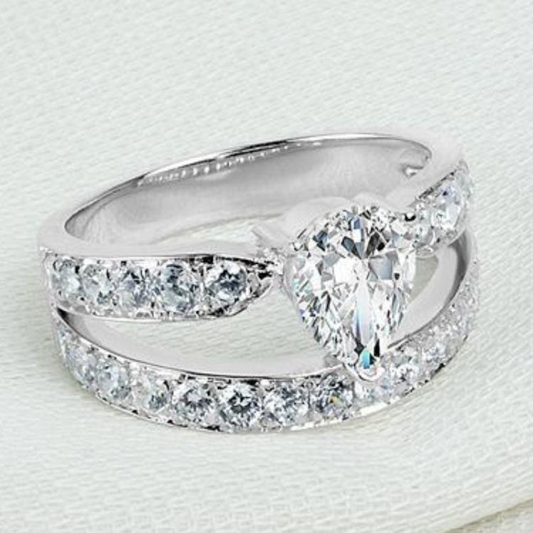 Pear Split Shank White Sapphire Engagement Ring