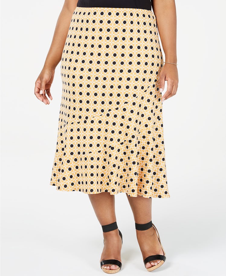 NY Collection Plus Size Printed Seamed Midi Skirt