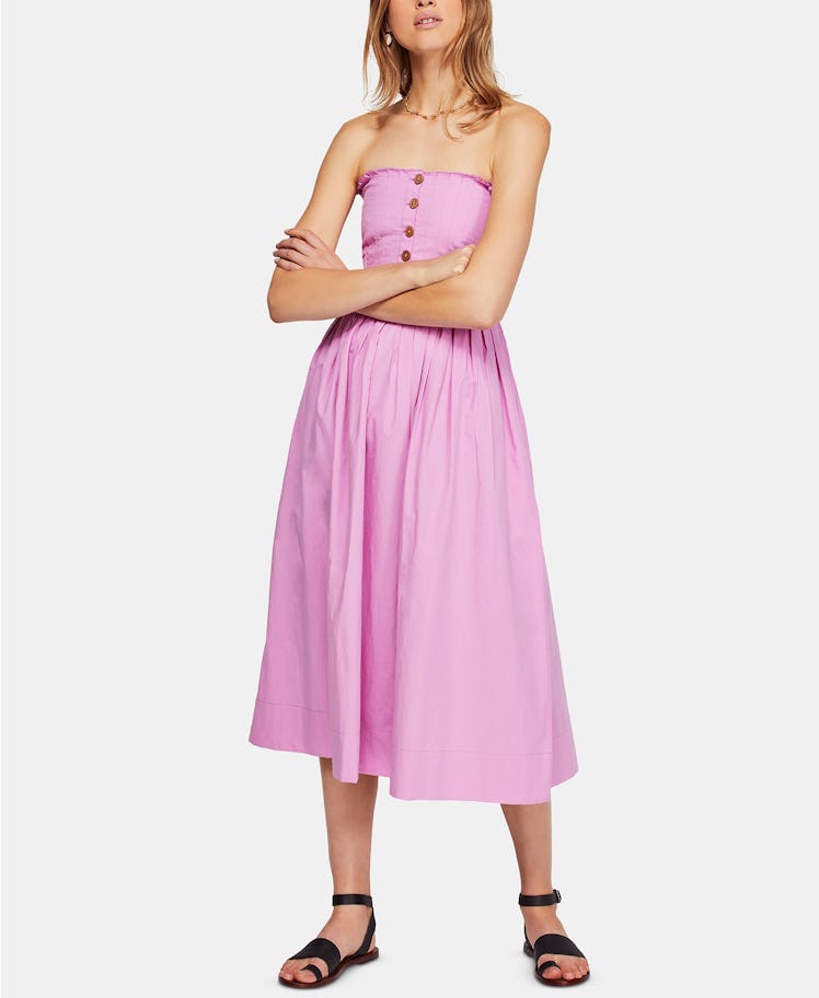 Free People Lilah Cotton Pleated Strapless Midi Dress