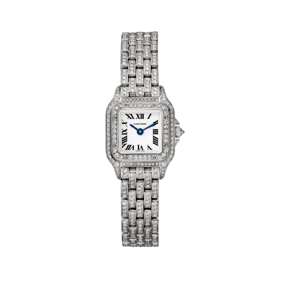 Panthère De Cartier Watch Mini, Rhodiumized, 18k White Gold, Diamonds 