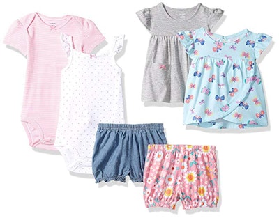 Carter's Baby Girls' 6-Piece Bodysuit Tee and Short Set