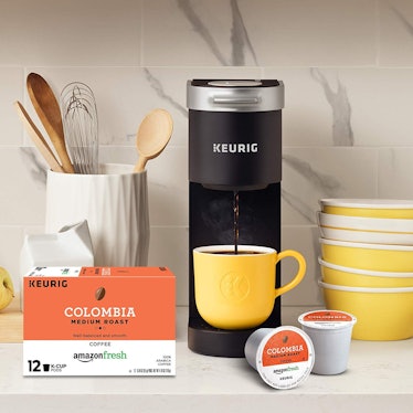Keurig K-Mini Single Serve Coffee Maker with AmazonFresh 12 Ct. Colombia Medium Roast K-Cup Coffee P...