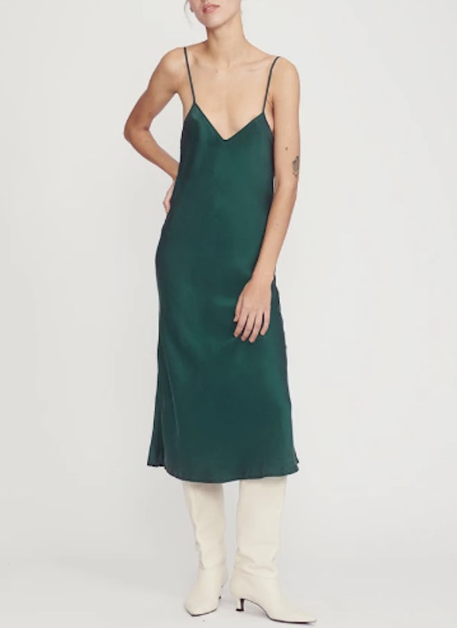 90s Silk Slip Dress in Emerald