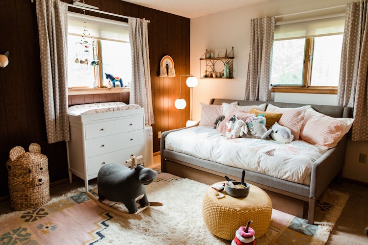 Molly Yeh's baby nursery with a daybed featured