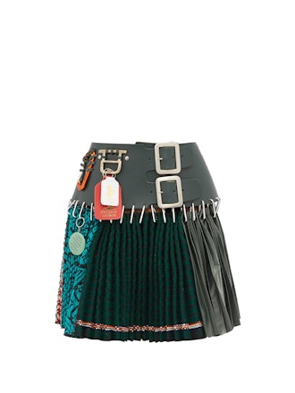 Chopova Lowena Leather-panel pleated wool-blend skirt