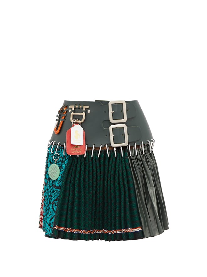 Chopova Lowena Leather-panel pleated wool-blend skirt