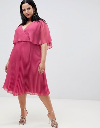 Sleeve Midi Dress with Pleat Skirt