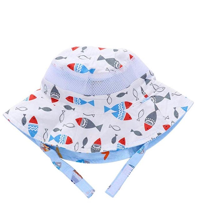 Reversible Baby Toddler Kids UPF Sun Protection Bucket Hat With Chin Strap 