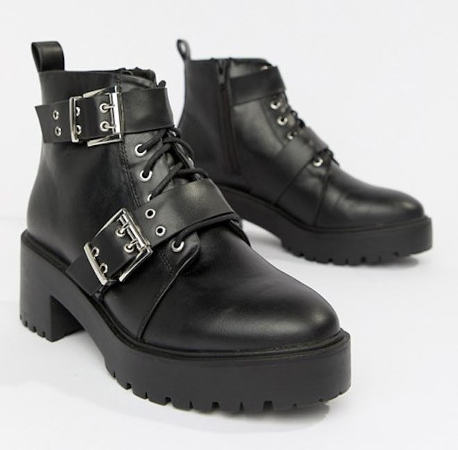 Rouge Chunky Lace Up Buckle Boots