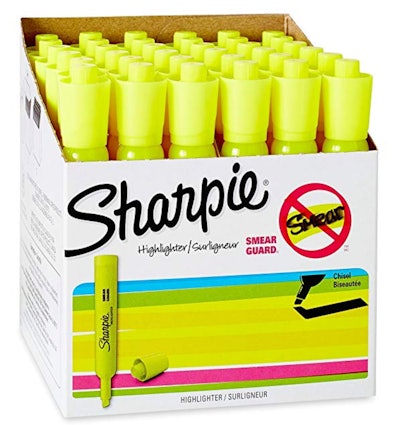Sharpie Tank Style Highlighters, Chisel Tip, Fluorescent Yellow, Box of 36