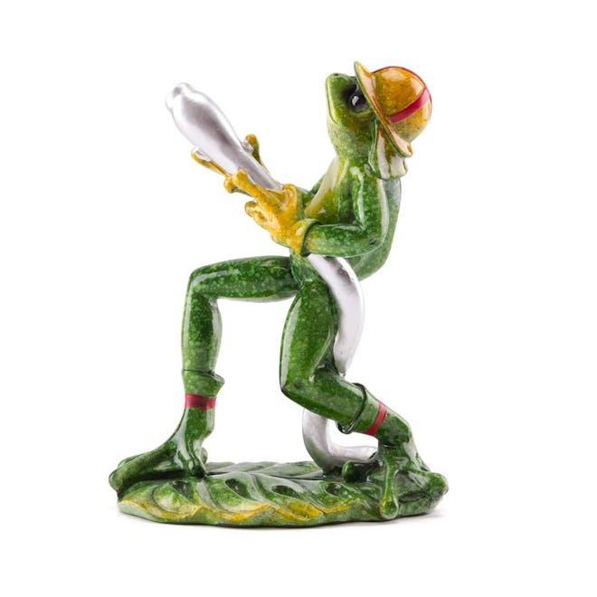 Frog Fireman Glazed Figurine 